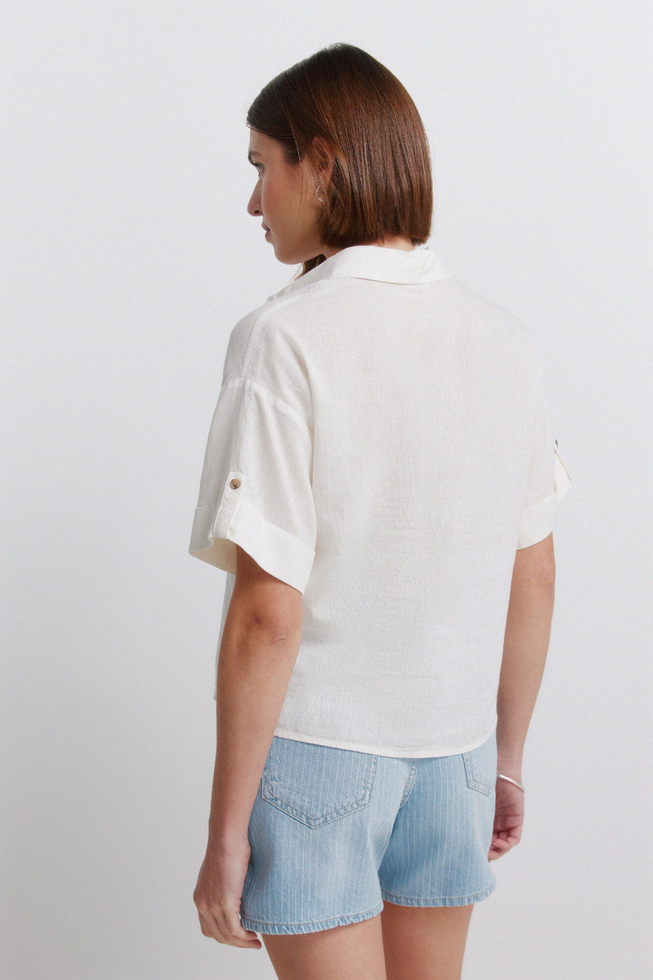 Springfield Camisa de lino de manga corta beige