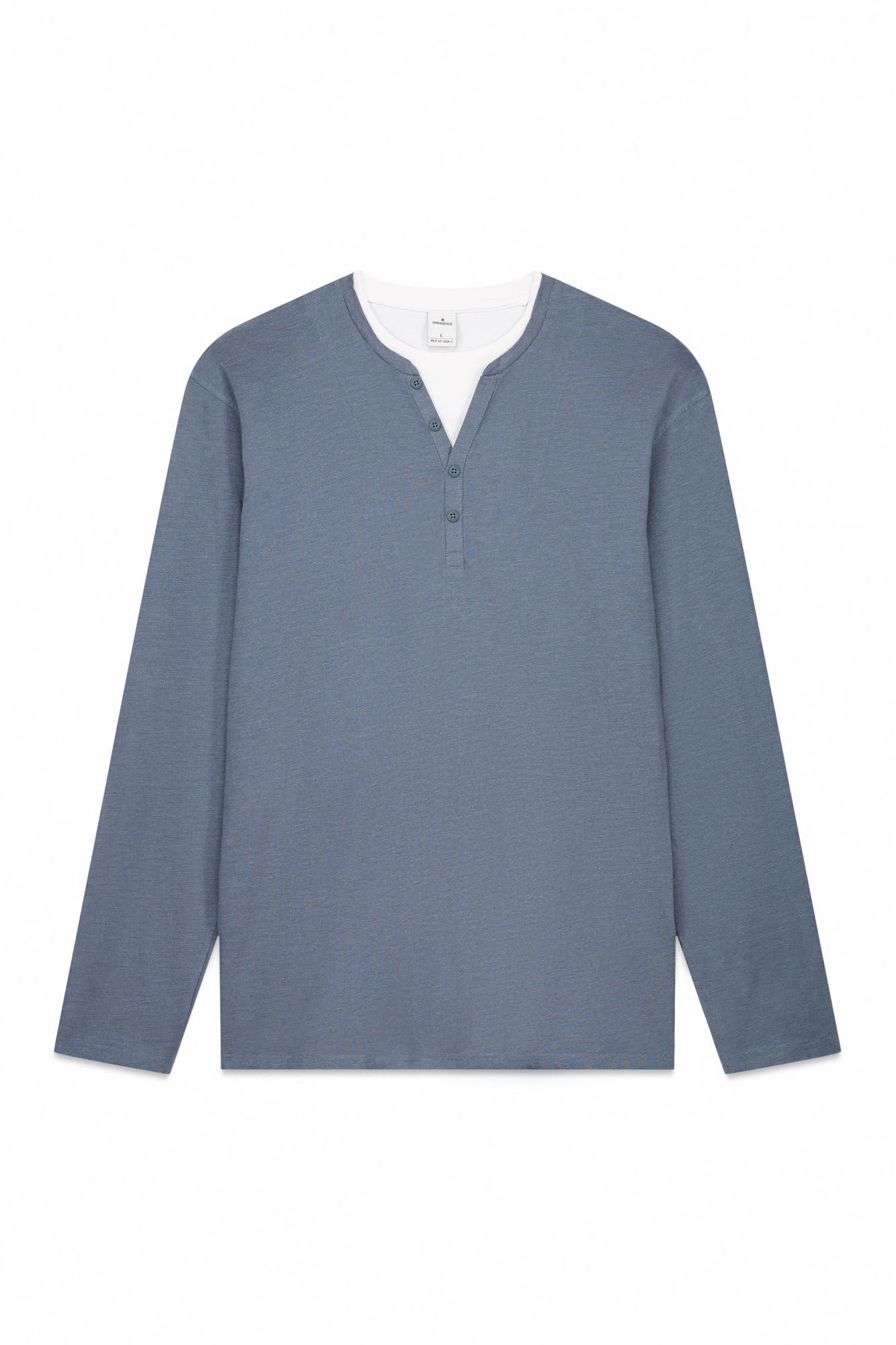 Springfield playera Cuello redondo con botones de manga larga azul
