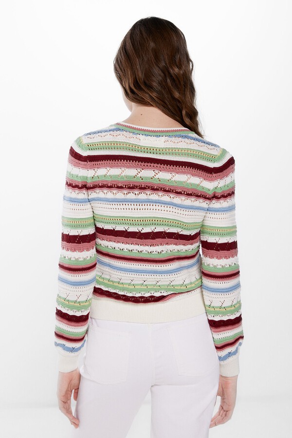 Springfield Suéter multicolor estructura calados estampado fondo blanco