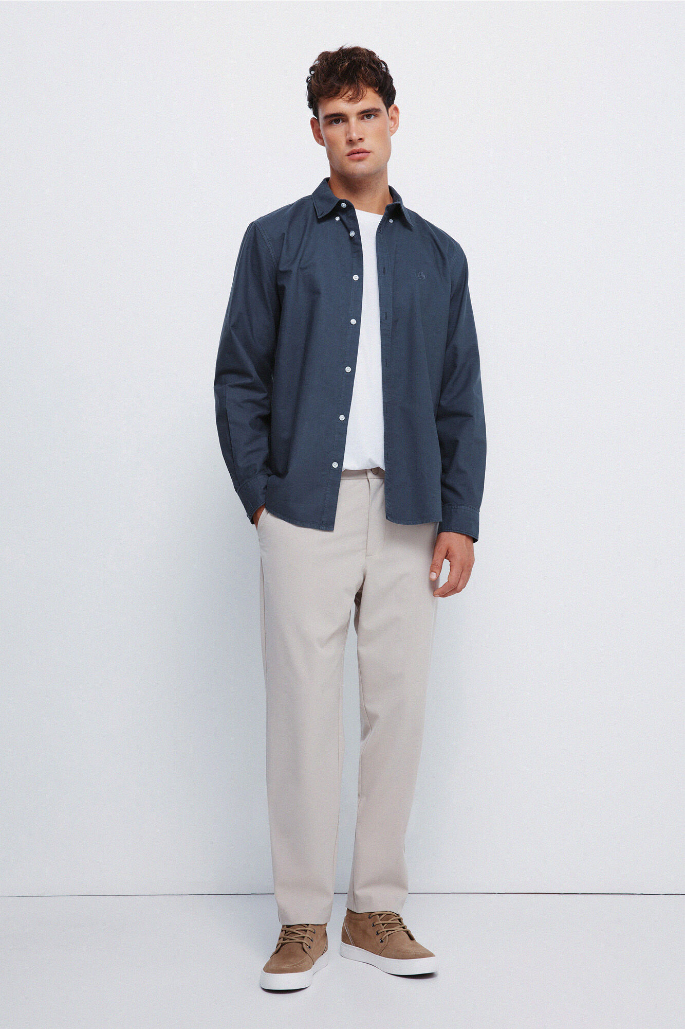 Springfield Camisa oxford te&ntilde;ida en prenda azul indigo