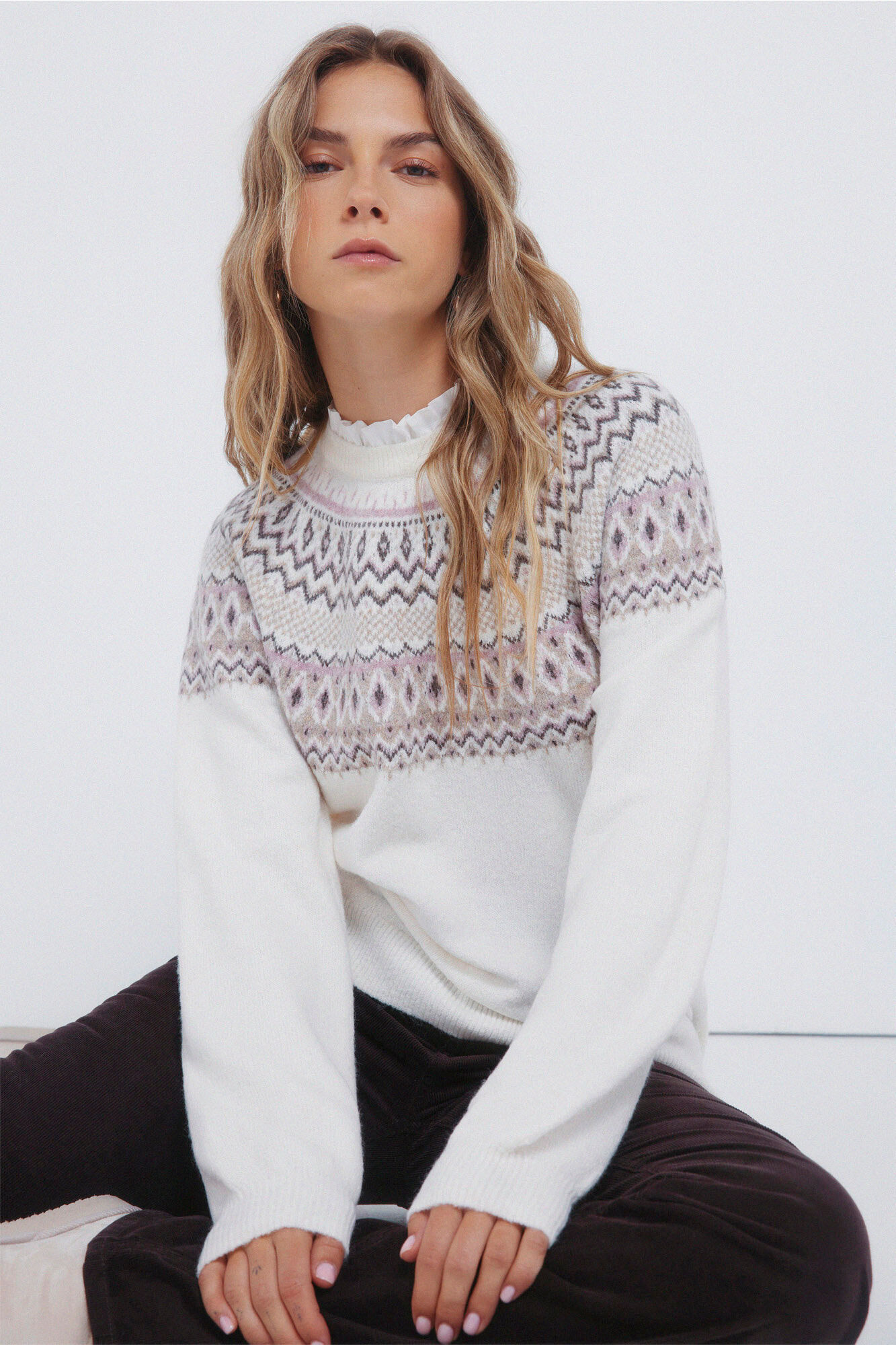 Springfield Jersey con cenefa jacquard y cuello combinado