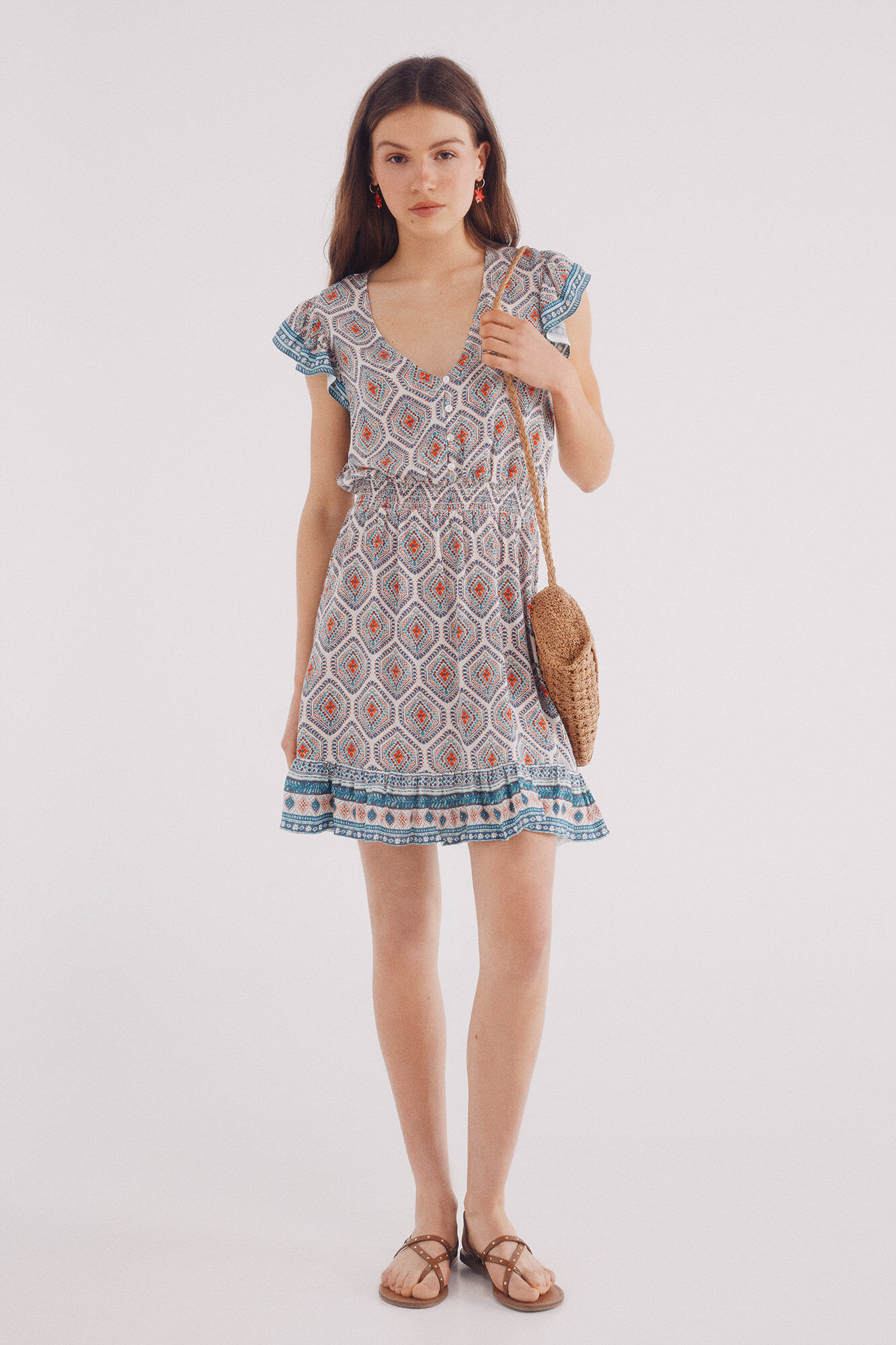 Springfield Vestido corto con cintura el&aacute;stica y estampado.