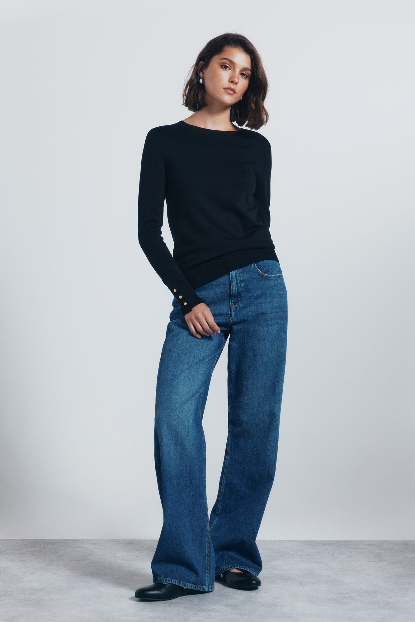 Springfield Su&eacute;ter fino botones pu&ntilde;os negro