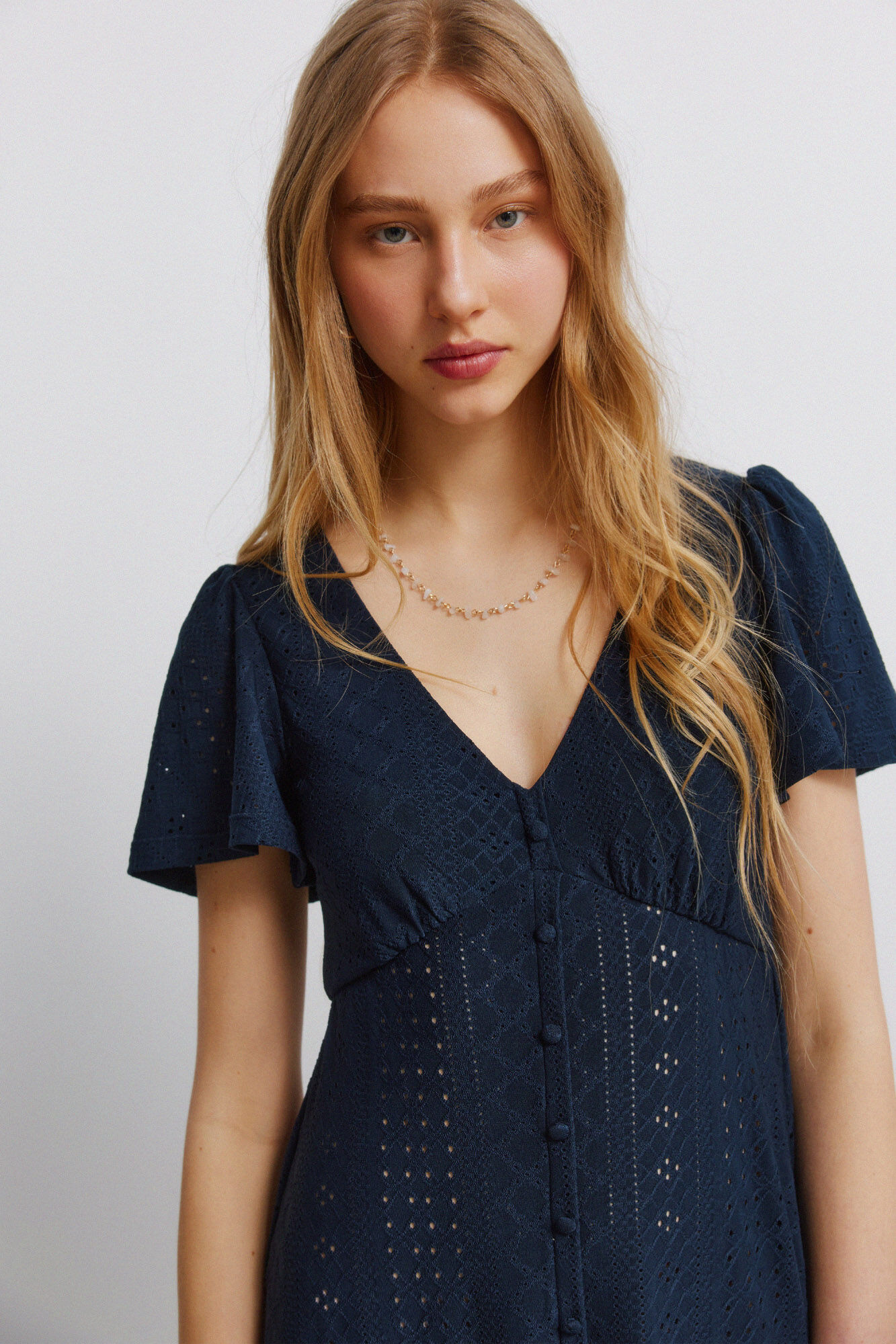 Springfield Vestido midi bordado suizo azul