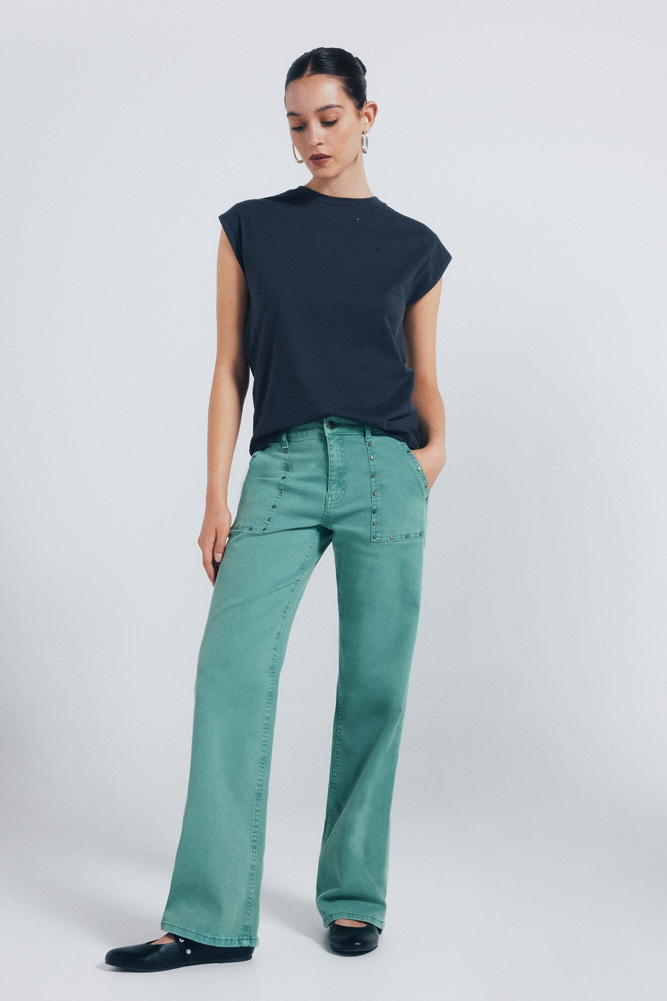 Springfield Playera tachuelas cristal gris