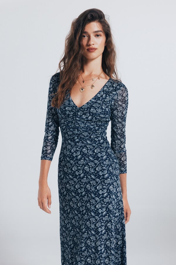 Springfield Vestido midi frunces estampado azulado