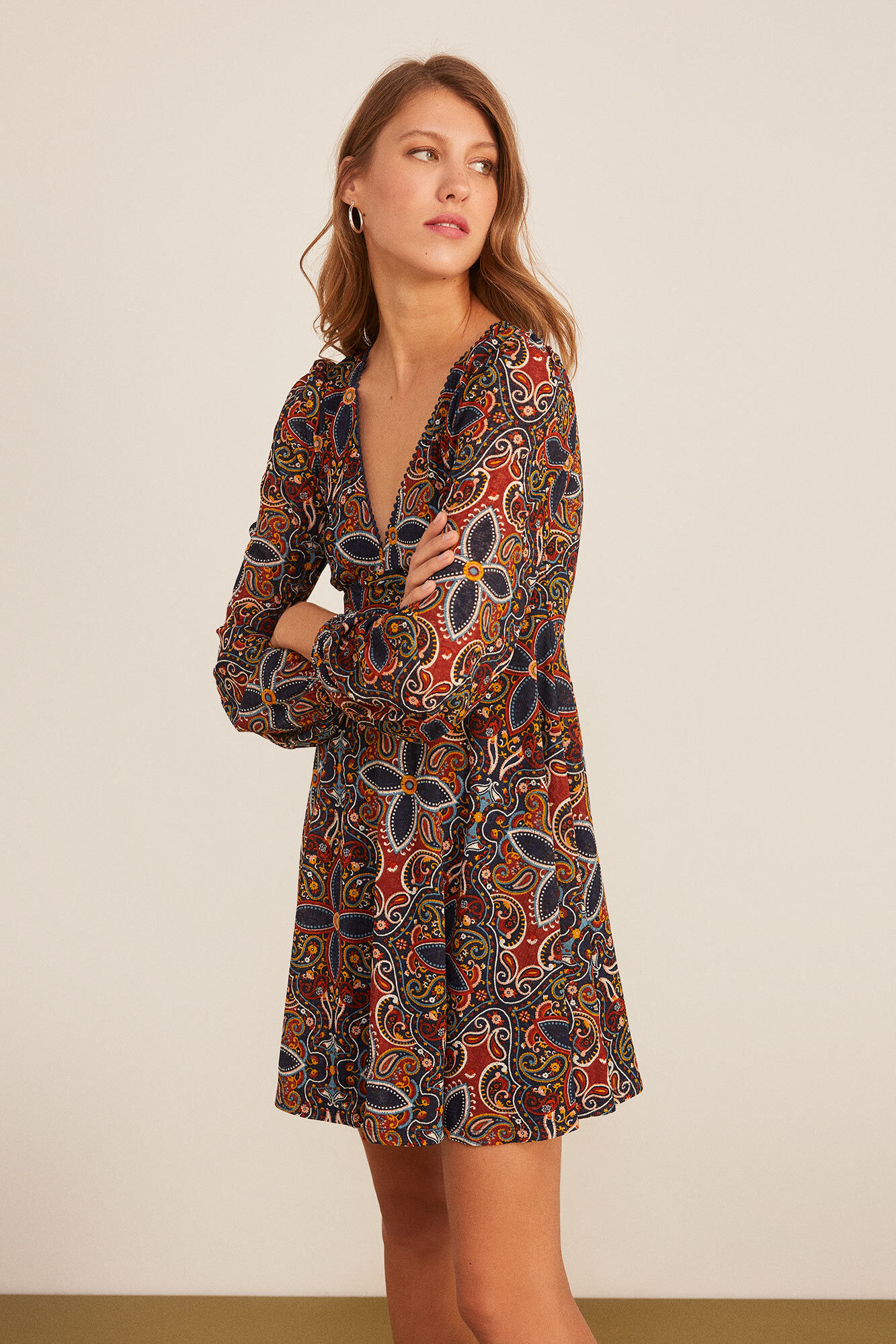 Springfield Vestido Estampado Escote Lace marino