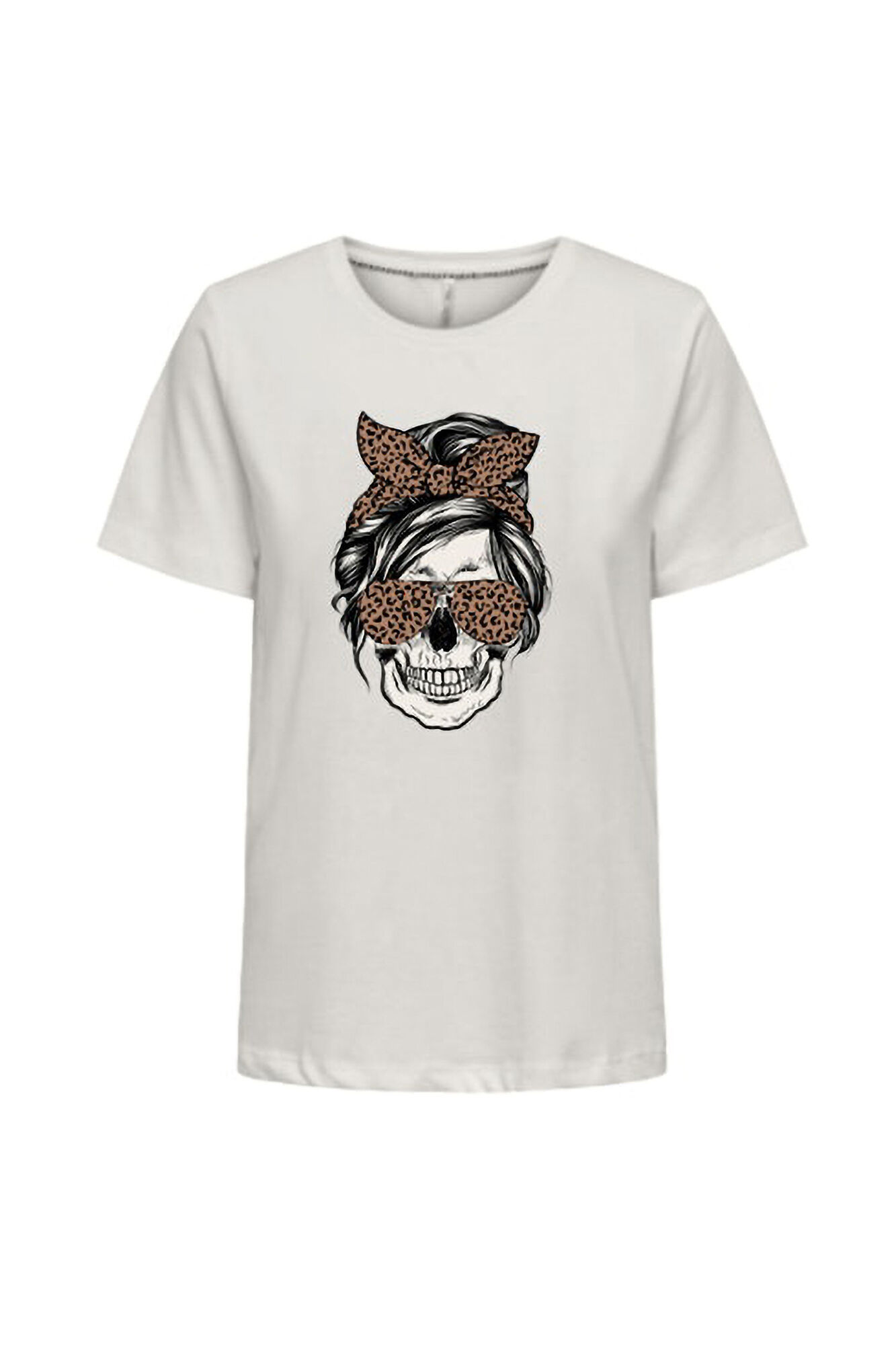 Only Playera con dibujo frontal marfil