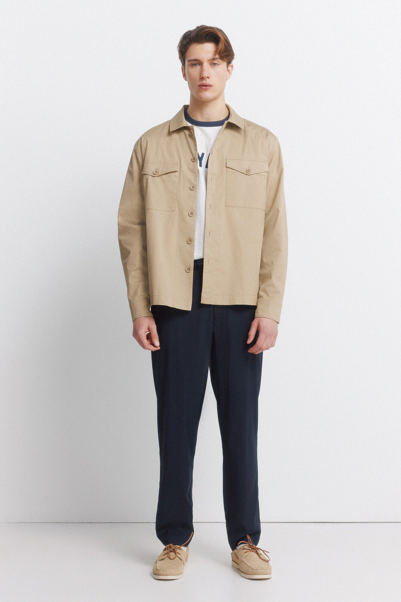 Springfield Sobrecamisa ligera con bolsillos overshirt fit beige