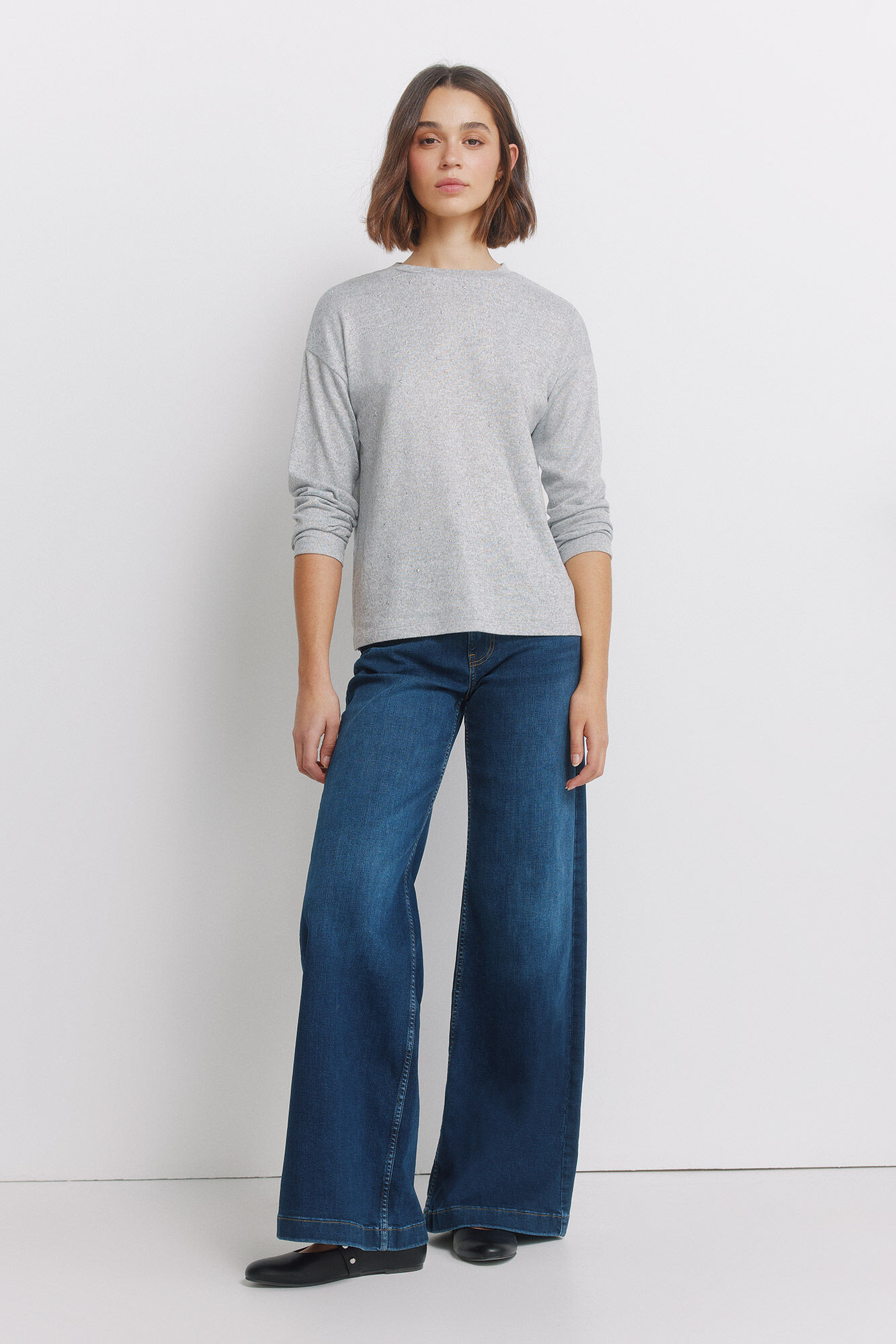 Springfield Playera con tachuelas en la parte delantera gris