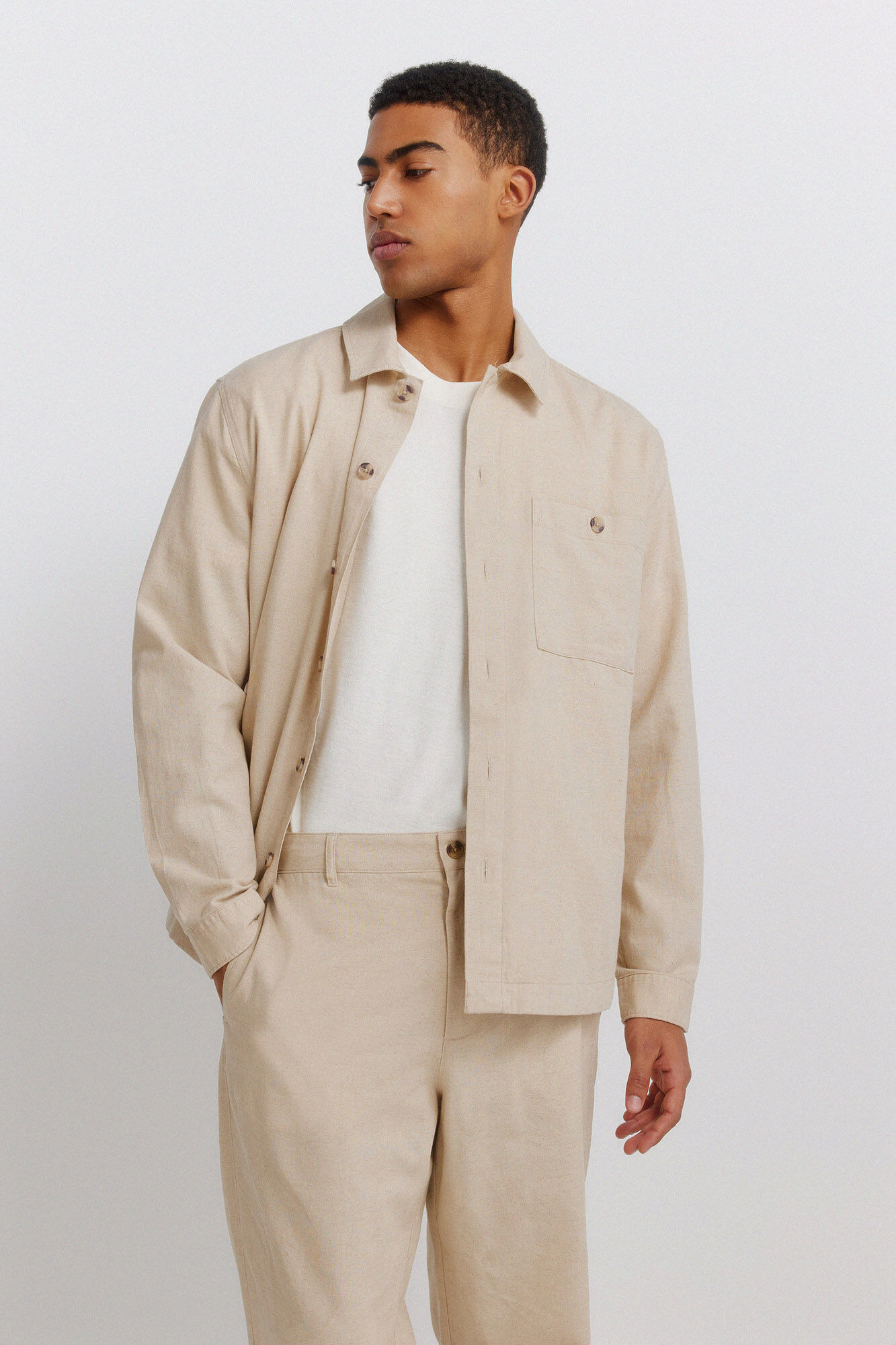 Springfield Pantal&oacute;n de corte recto de lino beige