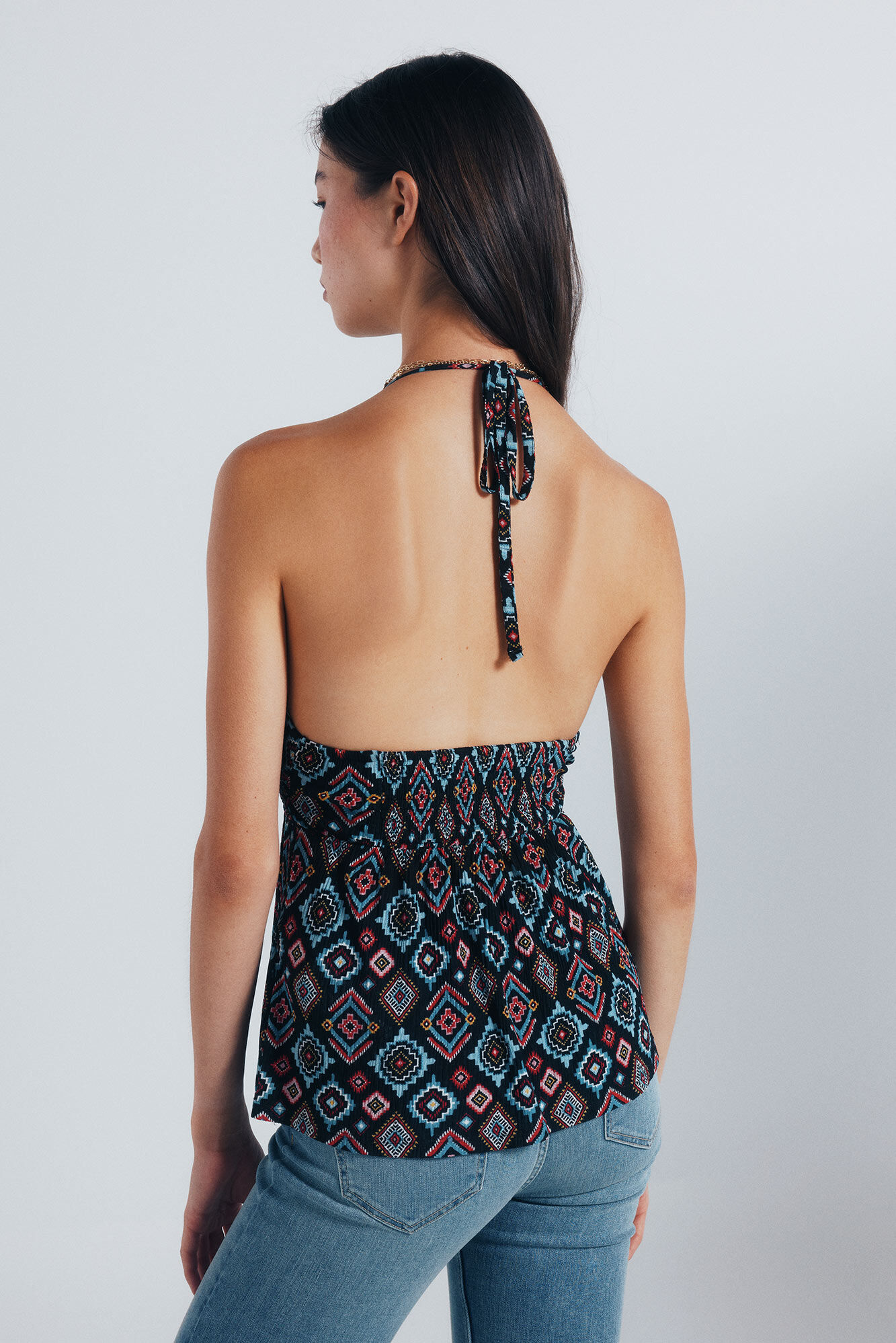 Springfield Top escote halter estampado geom&eacute;trico negro