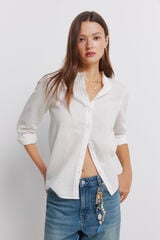 Springfield Camisa manga larga cuello mao de lino beige