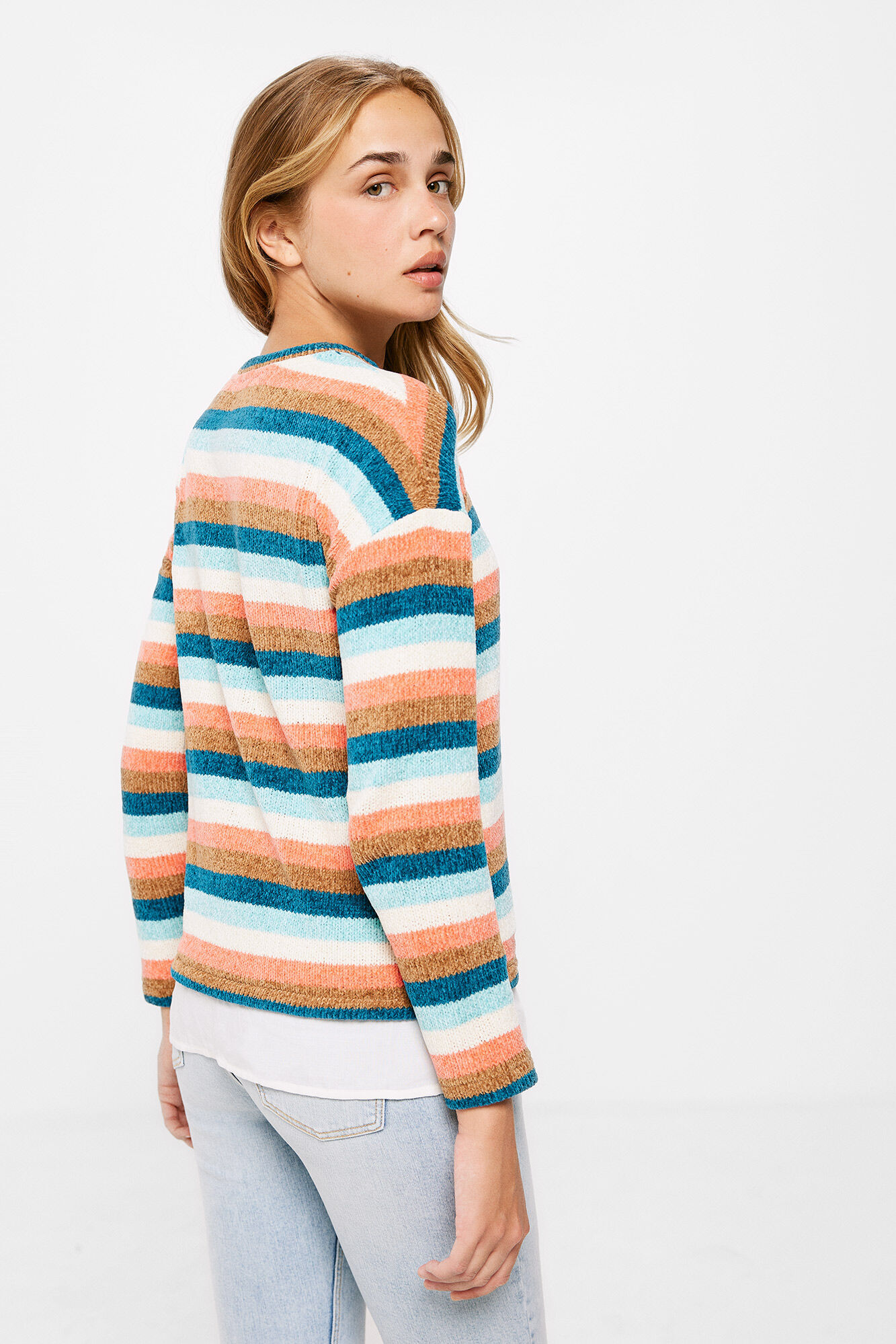 Springfield Playera Chenilla Raya Multicolor beige