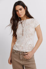 Springfield Playera de encaje con transparencias beige