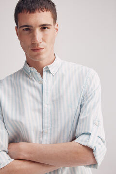 Springfield Camisa rayas algodón slub azul