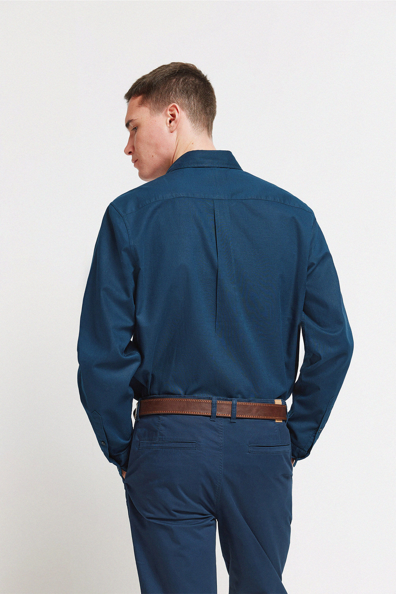 Springfield Camisa de vestir de lino azulado