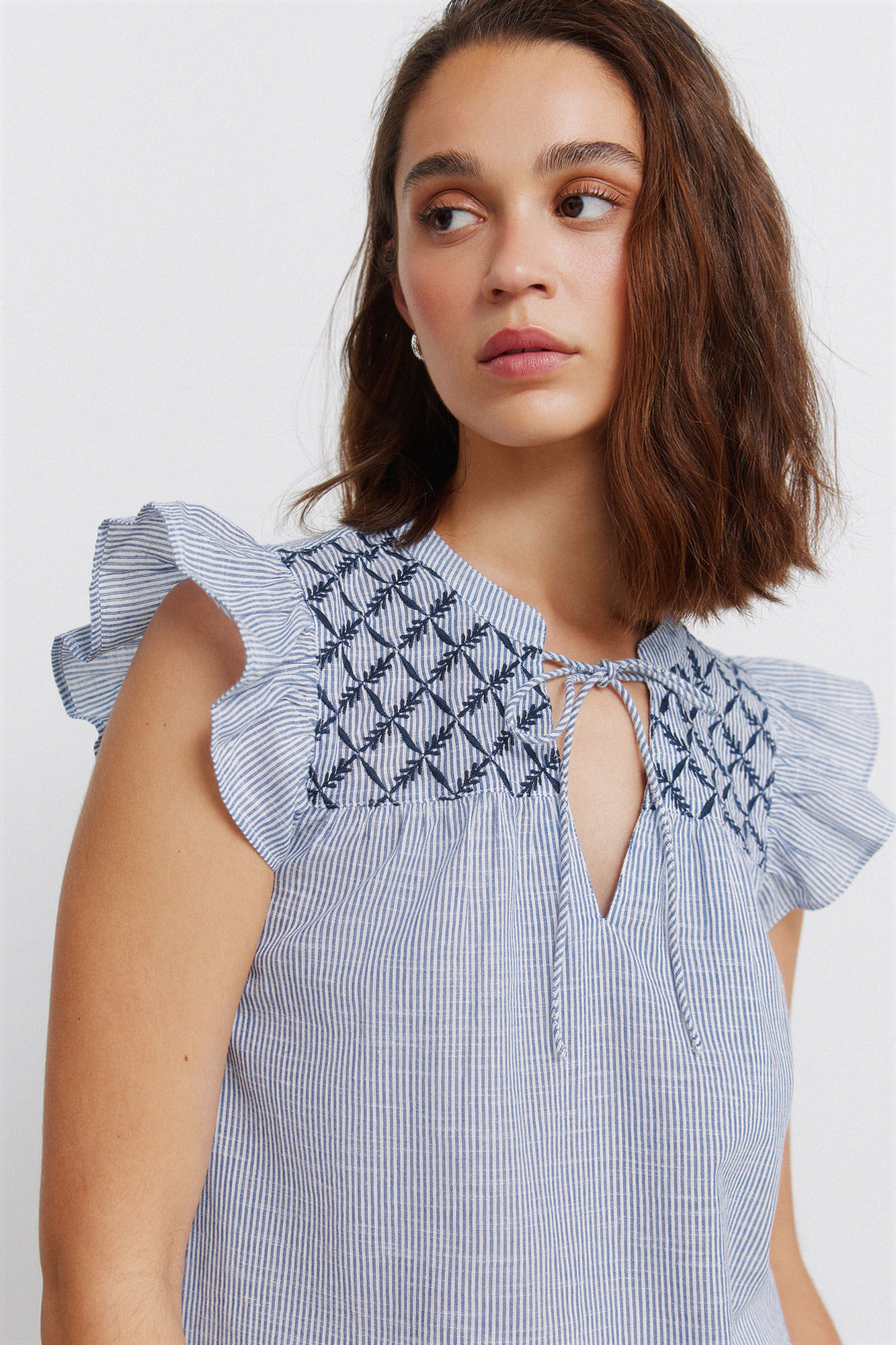 Springfield Blusa de plumet&iacute; con volantes turquesa