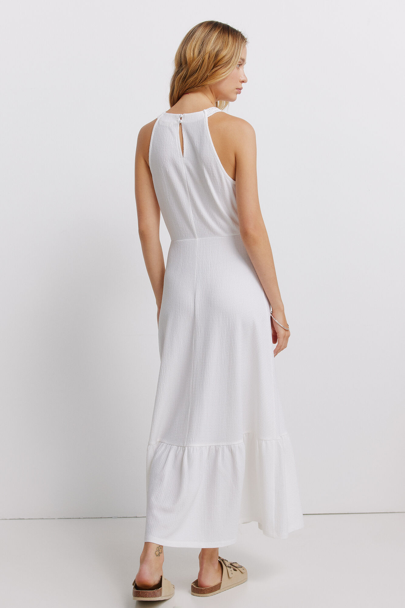 Springfield Vestido midi cuello halter de crochet natural