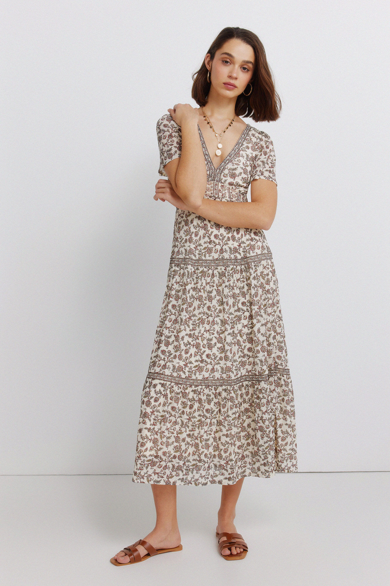 Springfield Vestido midi estampado cenefa