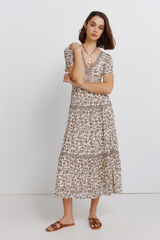 Springfield Vestido midi estampado cenefa beige
