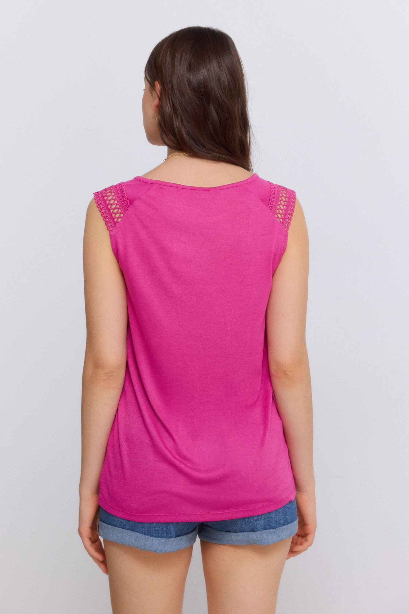 Springfield Playera sin mangas de crochet fucsia