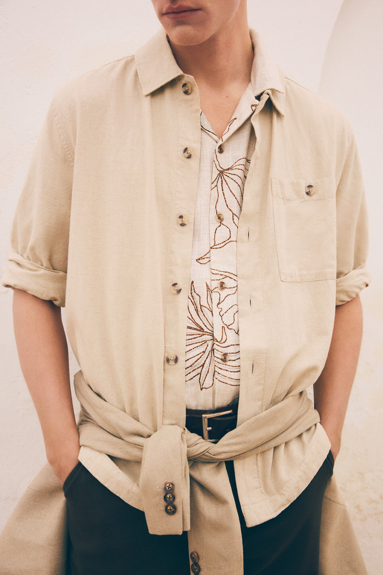 Springfield Sobrecamisa de lino con bolsillo