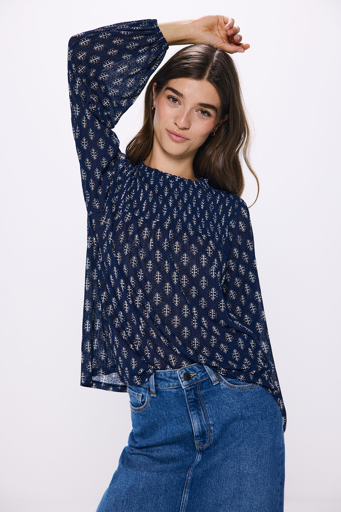 Springfield Blusa estampada nido de abeja azul