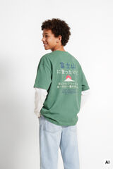 Springfield Kids Playera manga corta con mensaje Monte Fuji para ni&ntilde;o verde