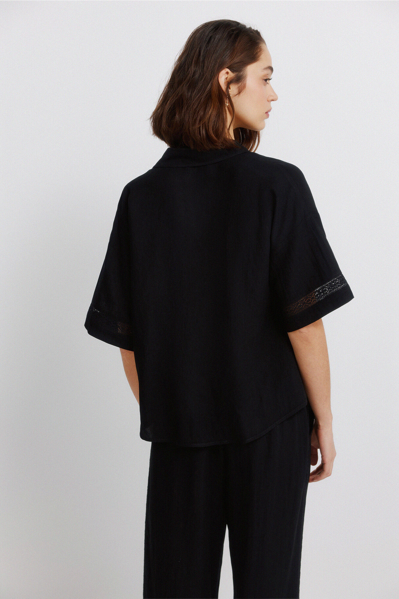 Springfield Camisa manga corta de encaje negro