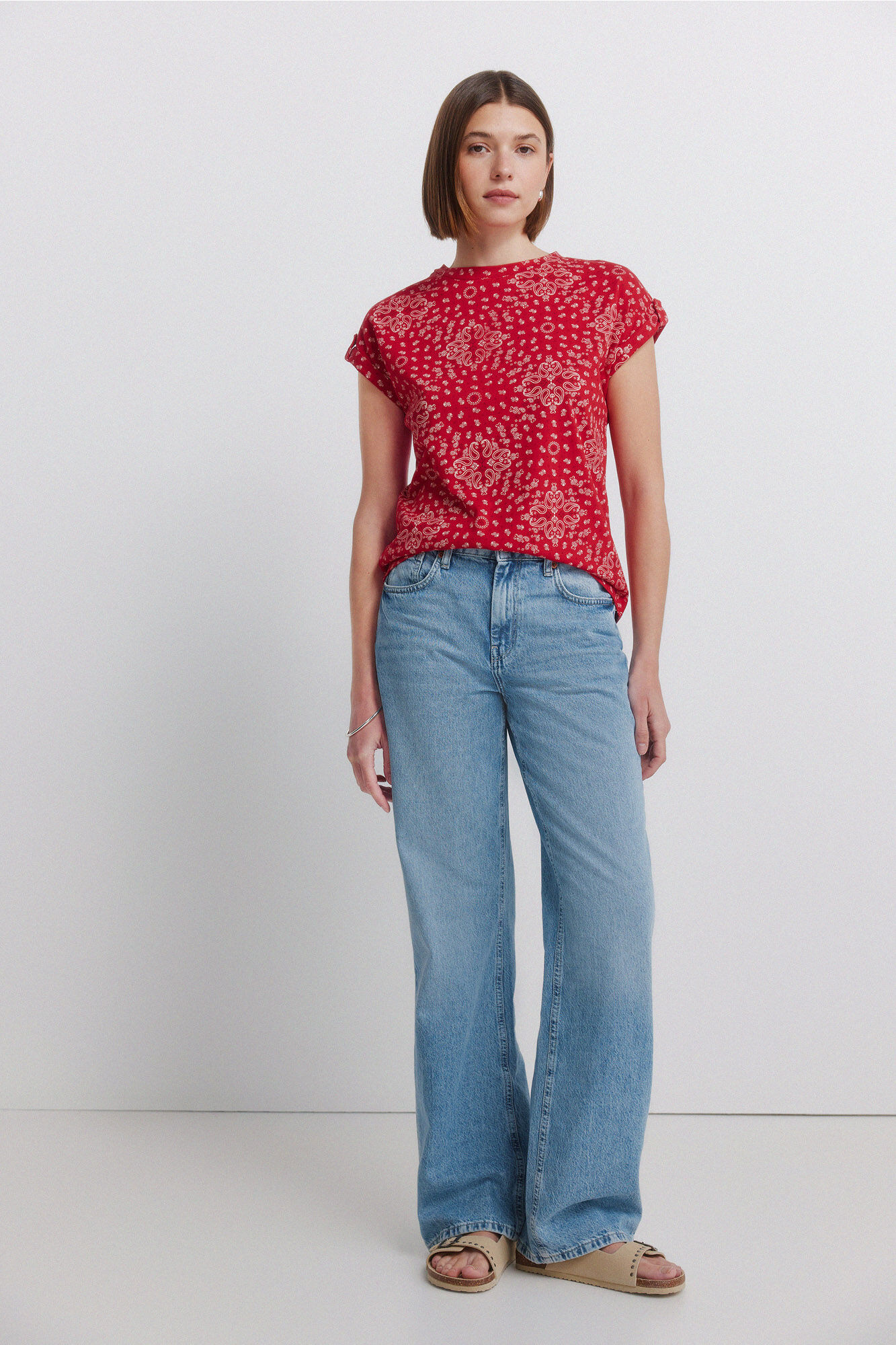 Springfield Playera de manga doblada rojo