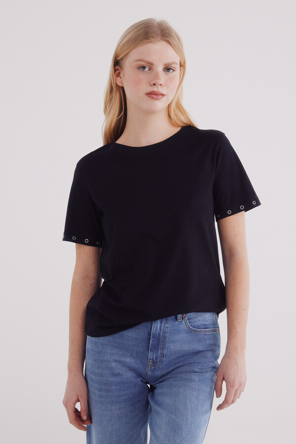 Springfield Camiseta ojales metálicos mangas negro