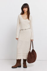Springfield Vestido midi de tejido pointelle beige