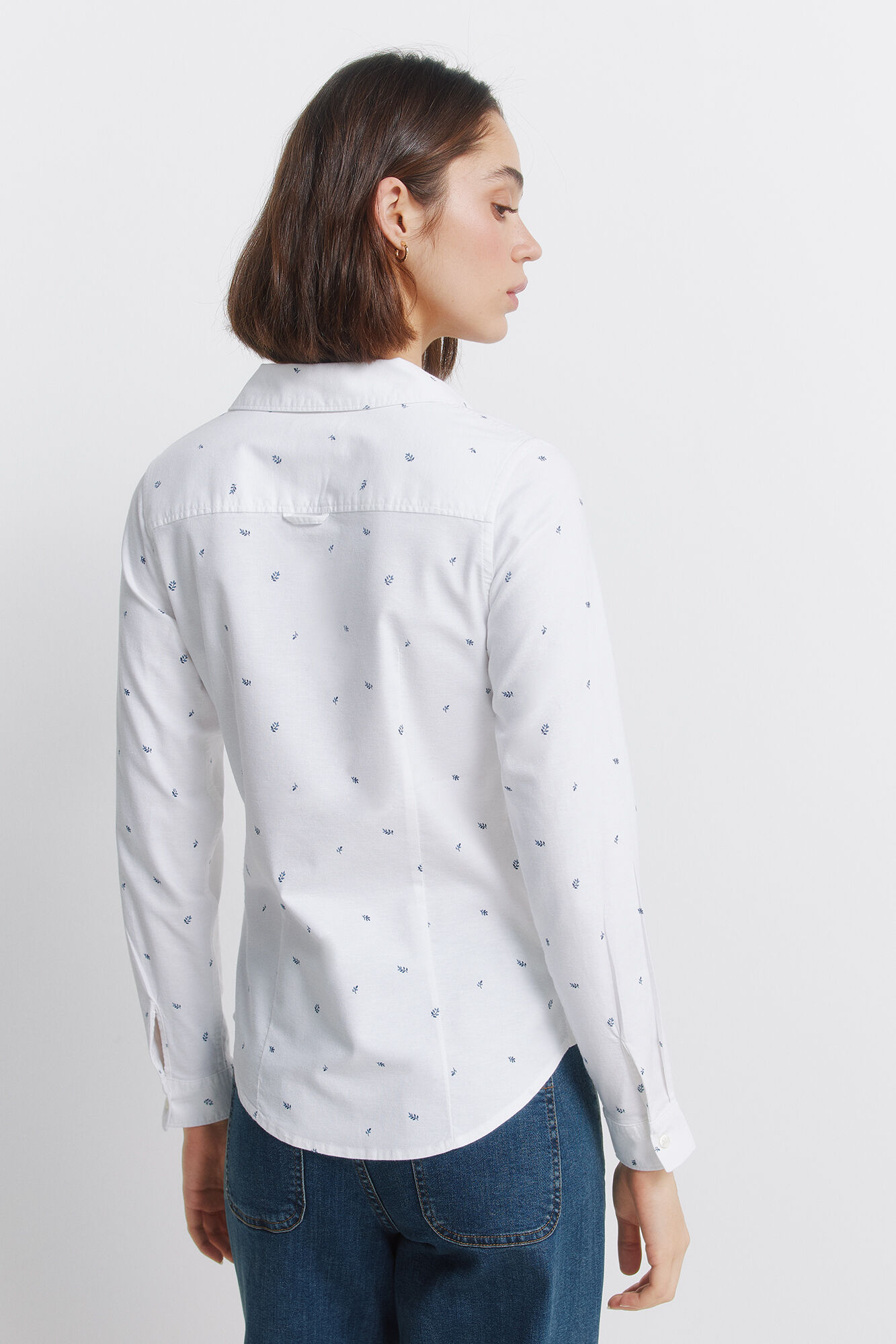 Springfield Camisa de algod&oacute;n Oxford con escote en PICO azul indigo