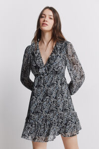 Springfield Vestido corto estampado manga larga