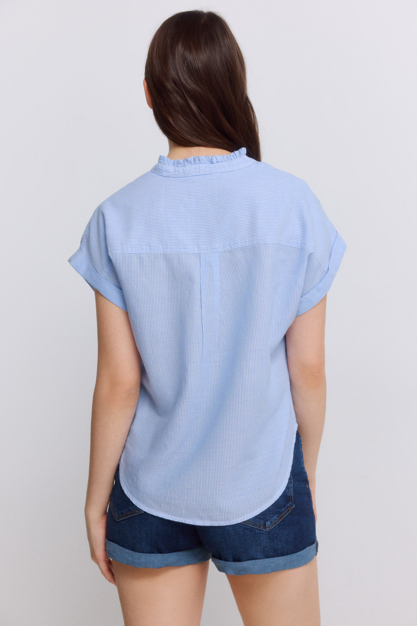 Springfield Blusa cuello mao con volantes marino