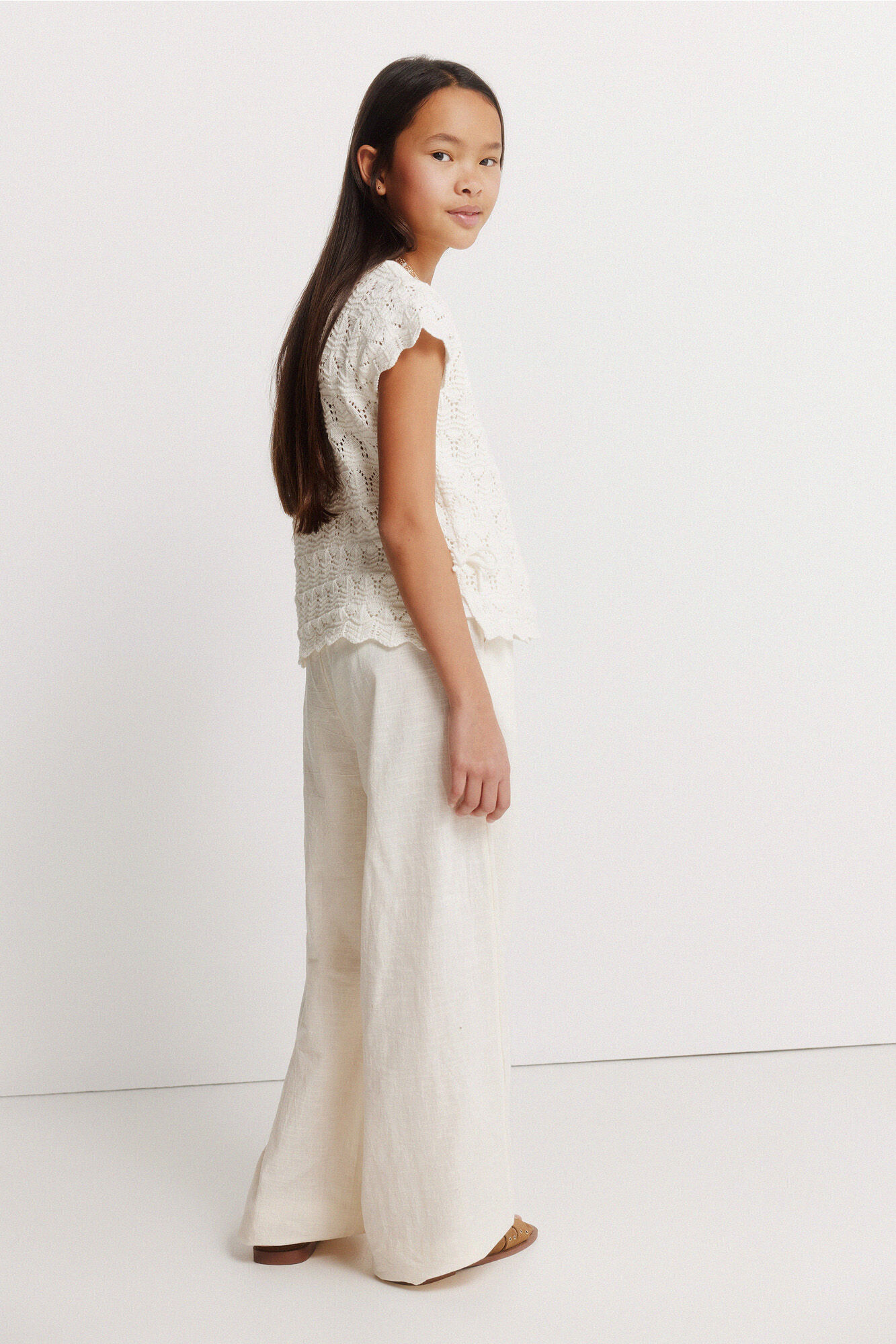 Springfield Kids Pantal&oacute;n fluido con bordados para ni&ntilde;a caf&eacute;