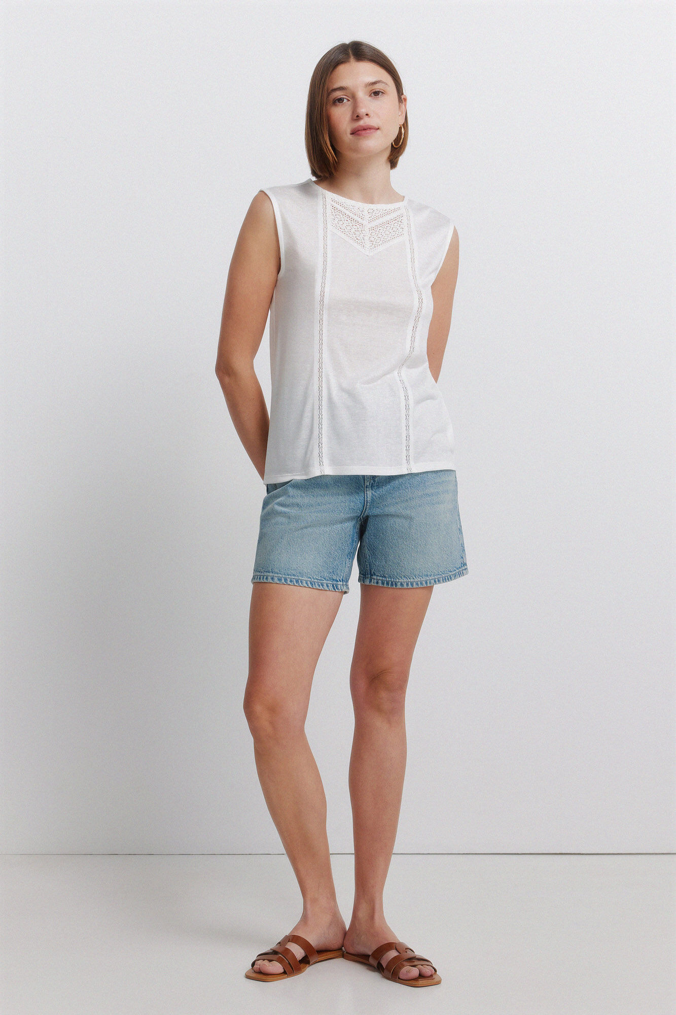 Springfield Playera sin mangas crochet blanco