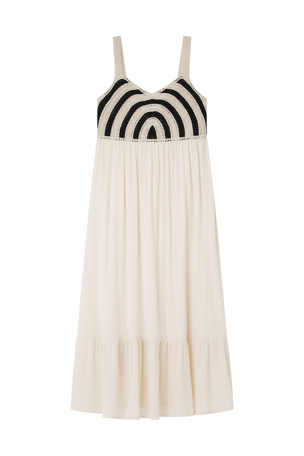 Springfield Vestido midi combinado crochet beige