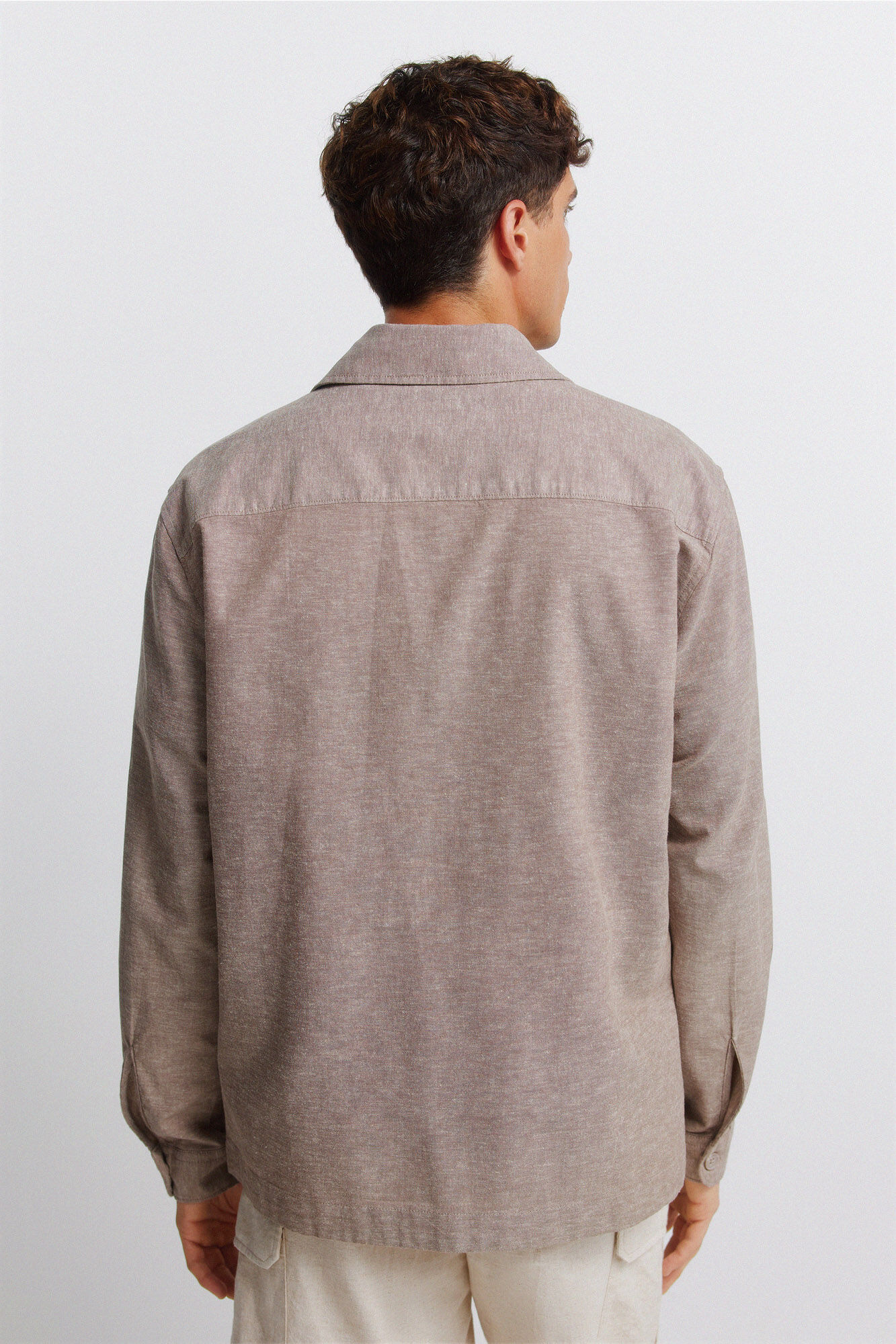 Springfield Sobrecamisa de lino con bolsillo caf&eacute;