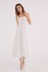 Springfield Vestido midi bordado suizo bajo natural