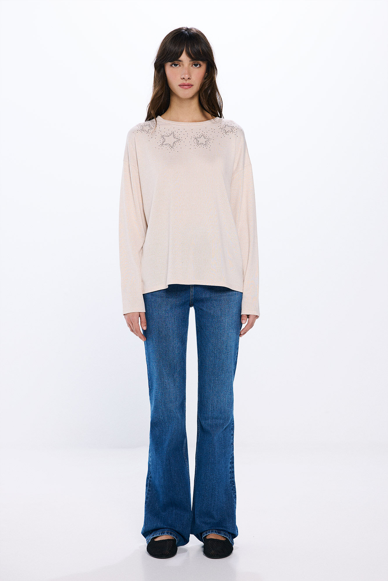 Springfield Playera estrellas tachuelas cristales caf&eacute;