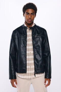 Springfield Chamarra motera efecto piel negro