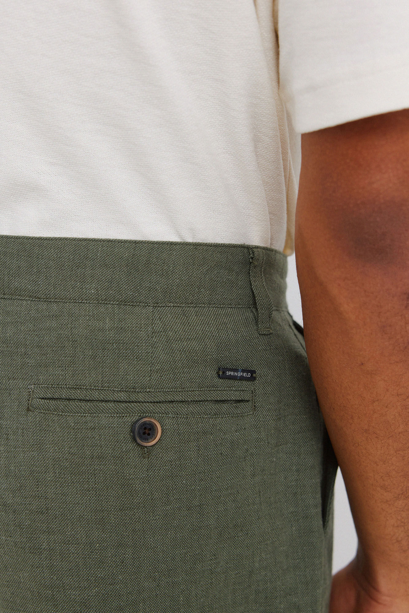 Springfield Bermudas dobby comfort fit de lino khaki