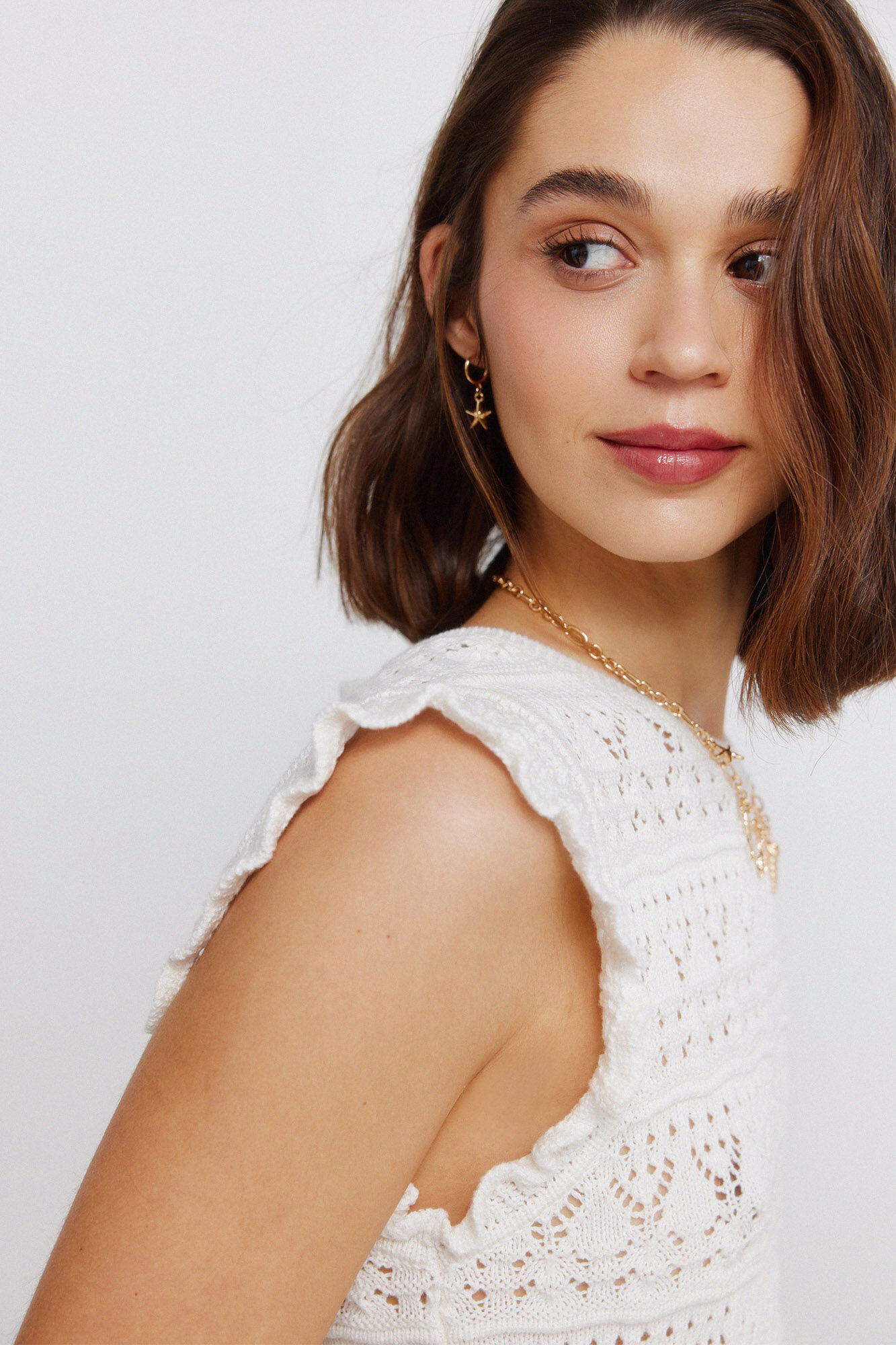 Springfield Top pointelle con volante beige