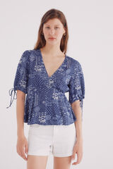 Springfield Blusa lazos mangas estampada turquesa