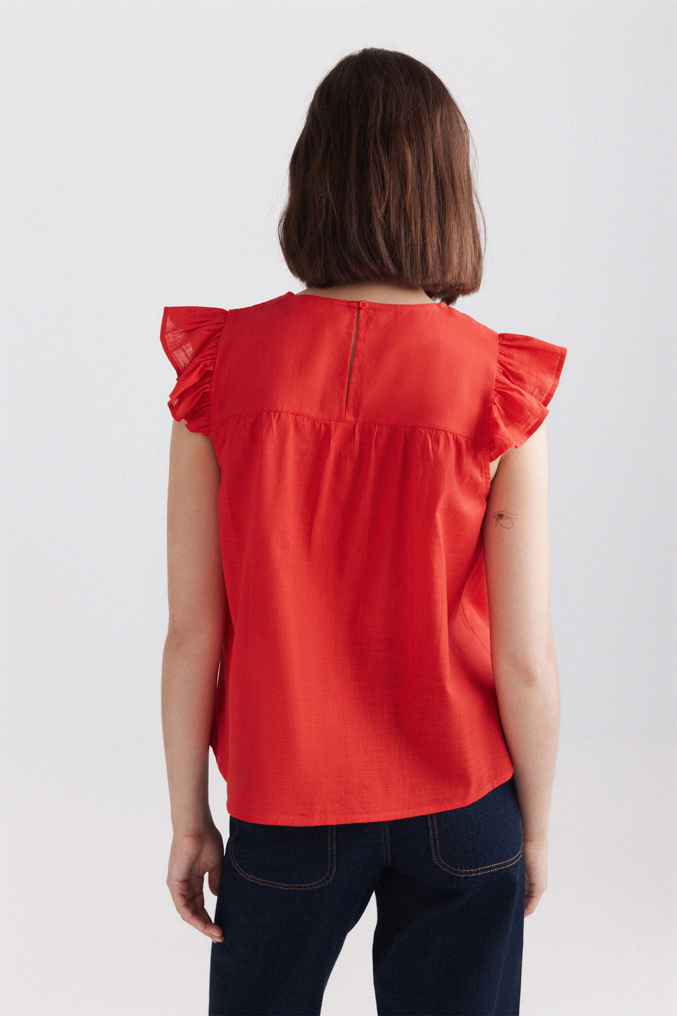 Springfield Blusa de crochet con volantes rojo