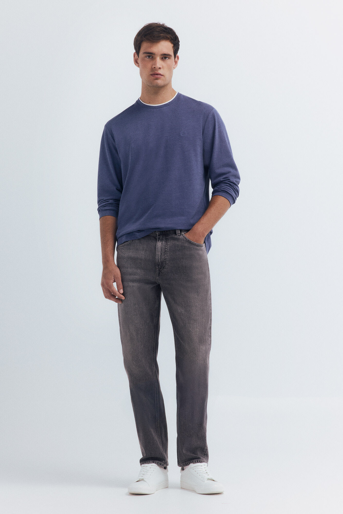 Springfield Playera de manga larga con doble mezcla azul