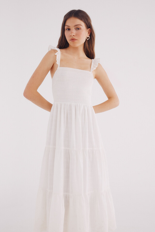 Springfield Vestido midi bordado suizo dobladillo natural