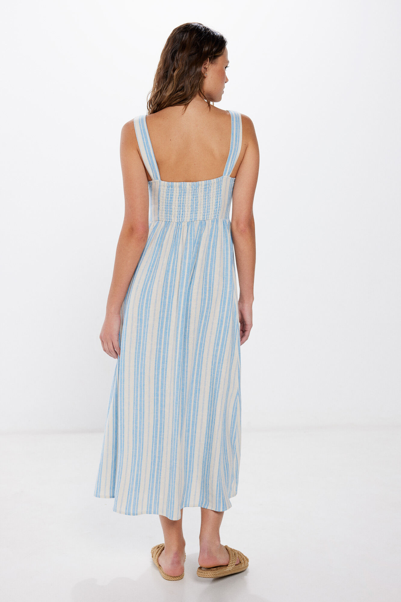 Springfield Vestido rayas lino/viscosa azul